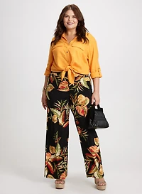 Linen Blend Shirt & Tropical Wide Leg Pants