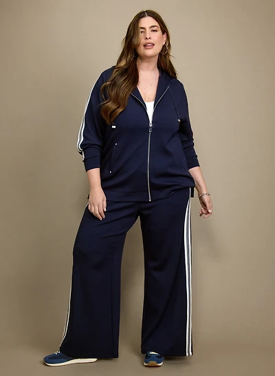 Zip Front Hooded Top & Pull-On Wide-Leg Pants