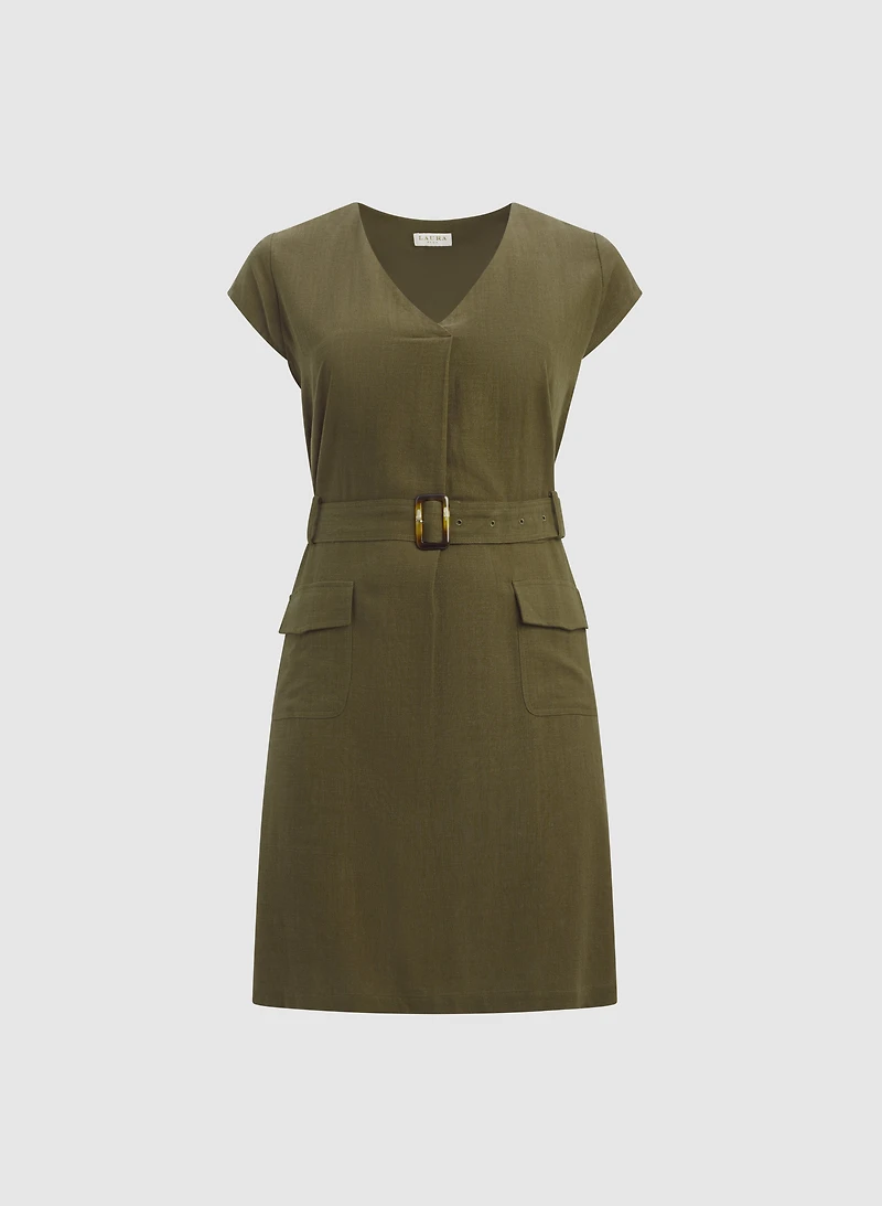 Belted Stretch Linen-Blend Dress