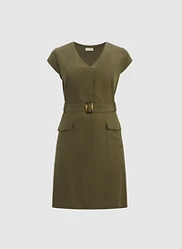 Belted Stretch Linen-Blend Dress
