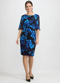 Robes de cocktail Imprimé floral Manche coude Encolure bateau