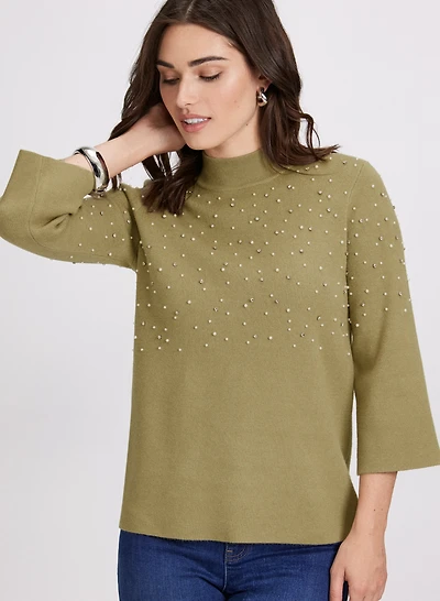 Pearl & Rhinestone Trim Sweater