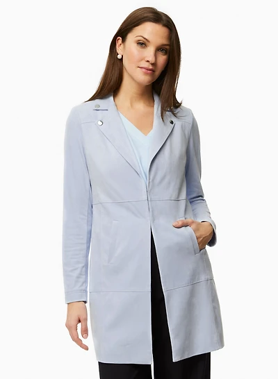 Veste redingote en faux suède à poches