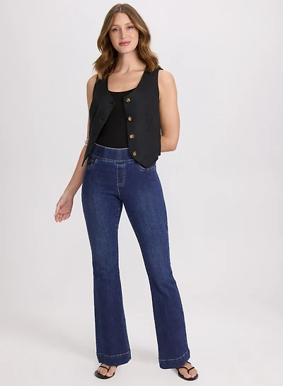 Linen-Blend Vest & Flare-Leg Jeans