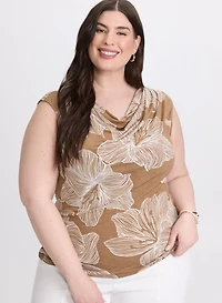 Cowl-Neck Floral Print Top