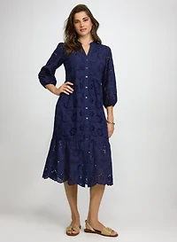 Embroidered Button-Down Midi Dress