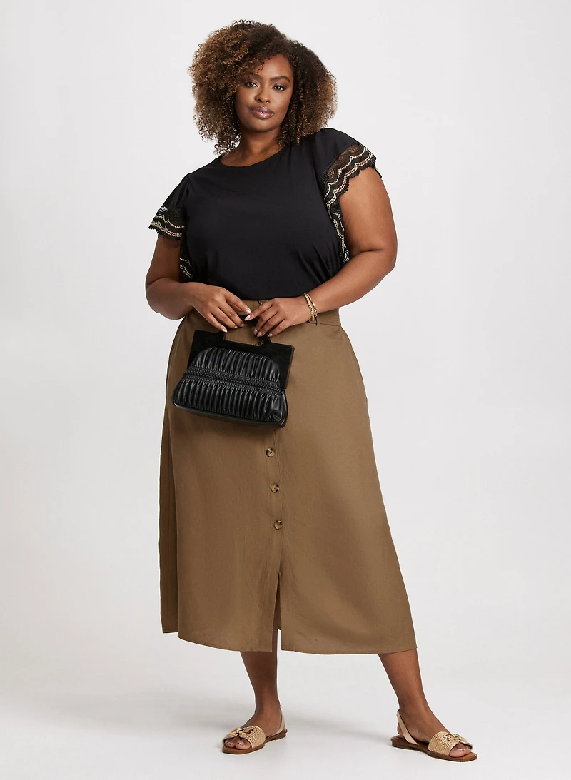 Crochet Trim Cap Sleeve T-Shirt