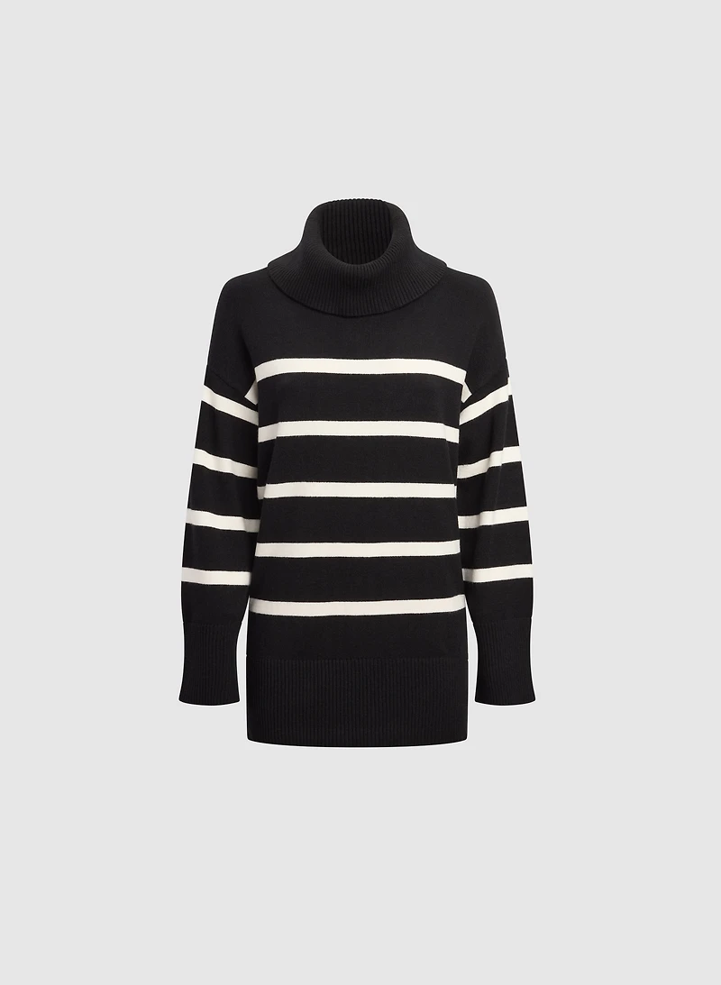 Striped Cowl Neck Tunic Sweater