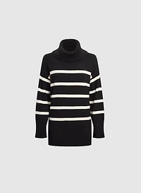 Striped Cowl Neck Tunic Sweater