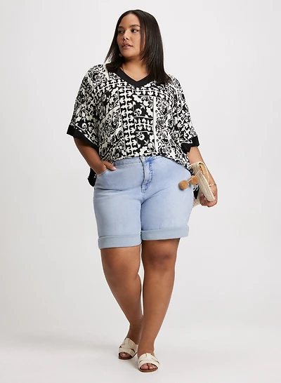 Haut patchwork et bermuda en denim