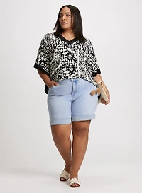 Paisley Flared Sleeve Top & Denim Bermuda Shorts