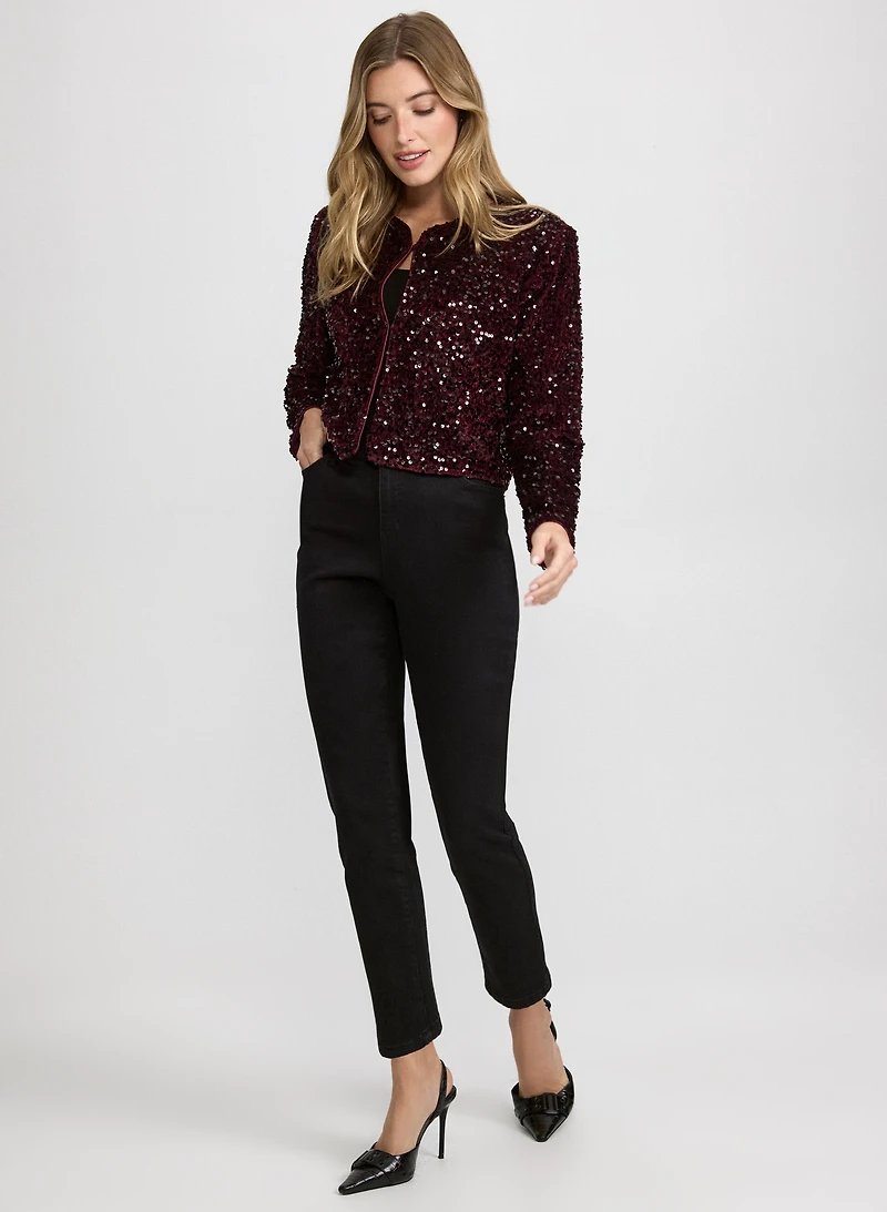 Sequined Velvet Bolero & Slim-Leg Jeans
