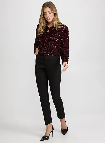 Sequined Velvet Bolero & Slim-Leg Jeans