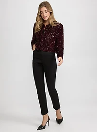 Sequined Velvet Bolero & Slim-Leg Jeans