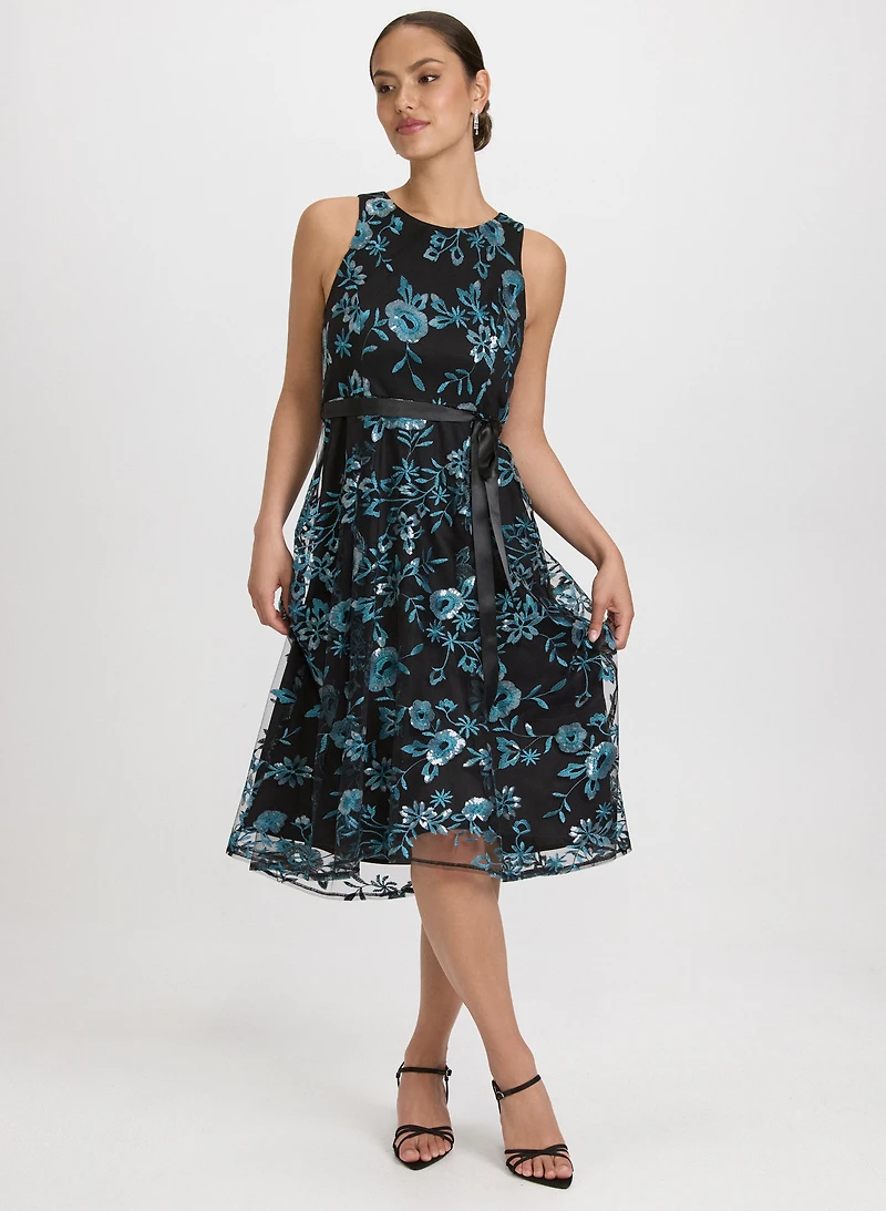 Sequined Floral Embroidery Dress