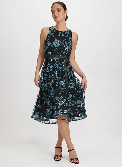 Sequined Floral Embroidery Dress