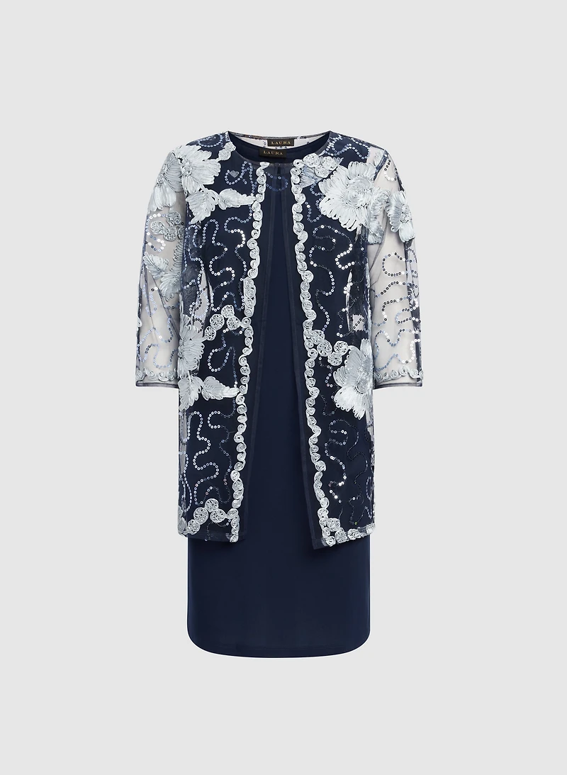 Floral Embroidered Jacket & Dress Set
