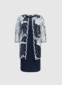 Floral Embroidered Jacket & Dress Set