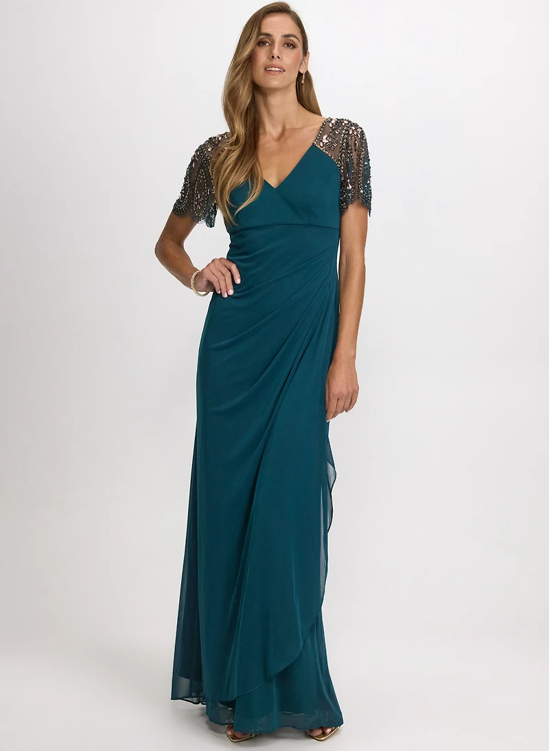 Embellished Mesh Sleeve Dress