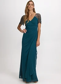 Embellished Mesh Sleeve Dress