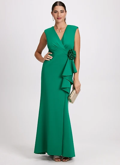 Flower Detail Crossneck Evening Dress