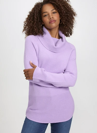 Cowl Neck Waffle Knit Sweater