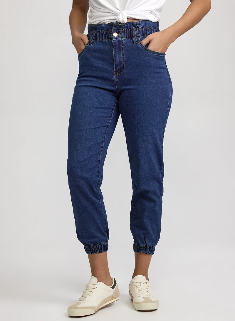 Elasticized Mid-Rise Jeans