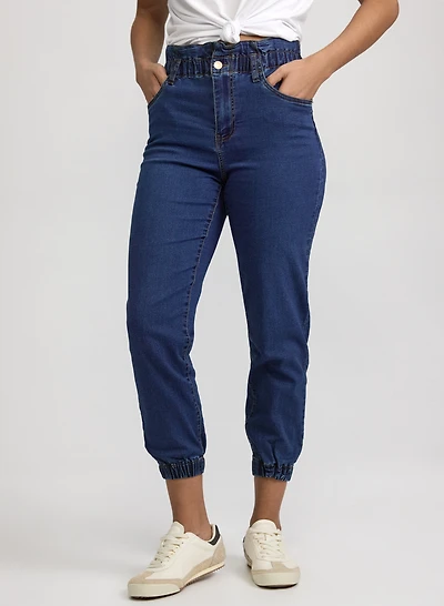Elasticized Mid-Rise Jeans