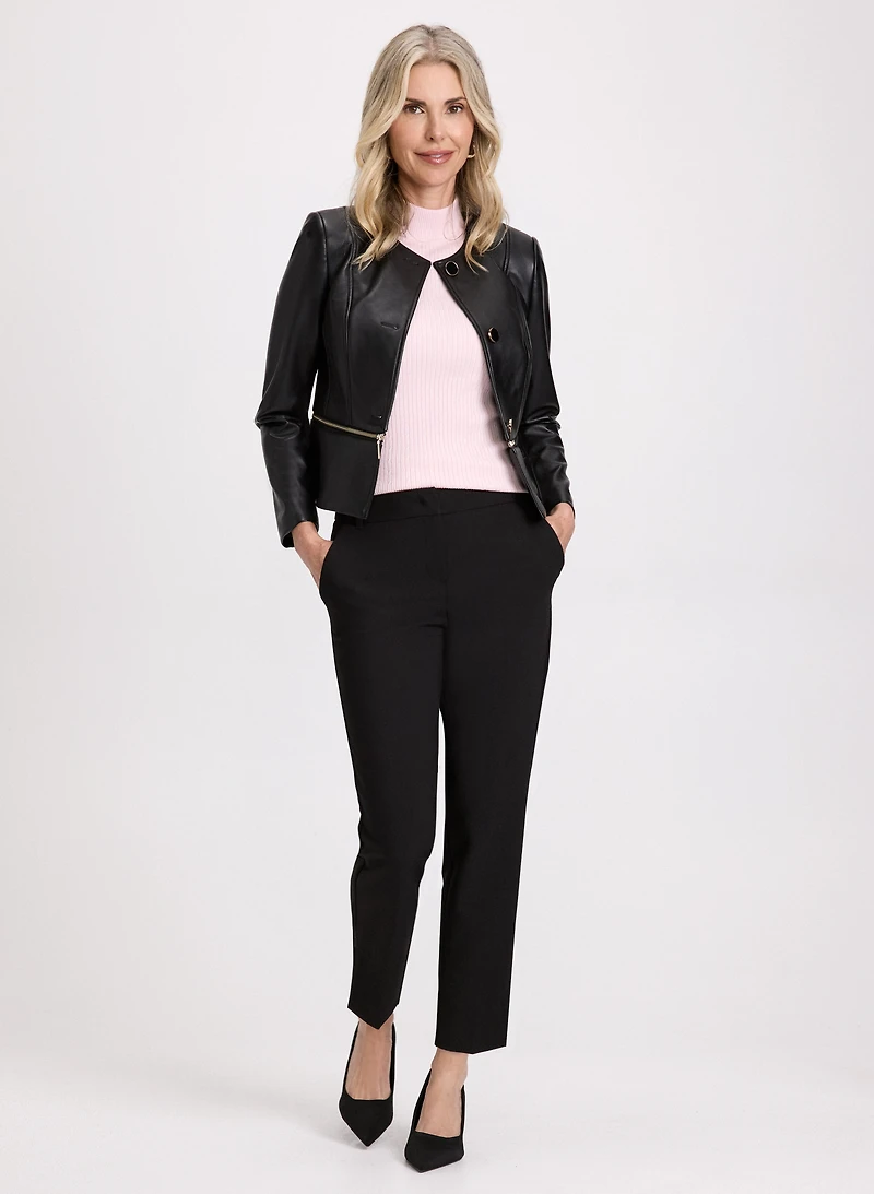 Vegan Leather Jacket & Emma Slit Hem Slim-Leg Pants