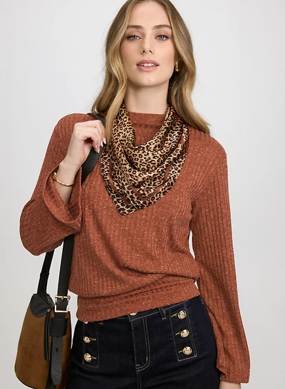 Melange Knit Funnel Neck Top
