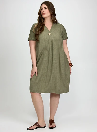 Linen-Blend Pocket Dress
