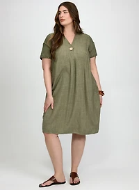 Linen-Blend Pocket Dress