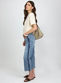 Floral Macrame Applique T-Shirt & Contrast Denim Capris