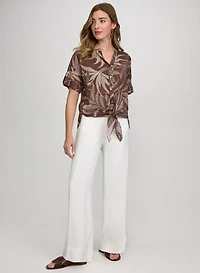 Leaf Print Cotton Blouse
