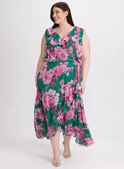 Floral Waterfall Ruffle Dress