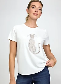 T-shirt à appliqué de chat