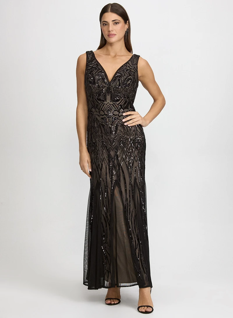 Baroque Sequined Mesh Dress