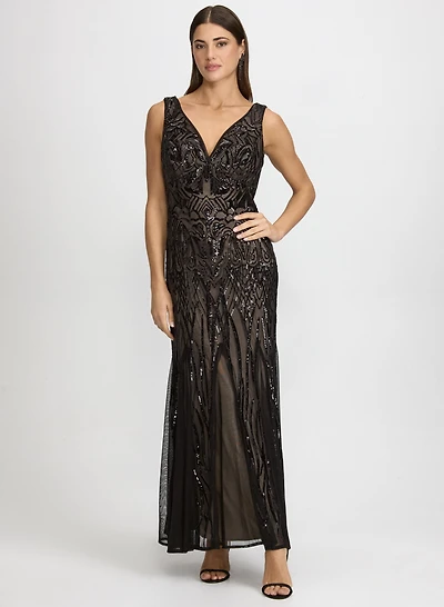 Baroque Sequined Mesh Dress