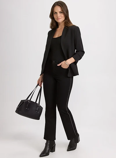 Twill 3/4 Sleeve Blazer & Rhinestone Stripe Jeans