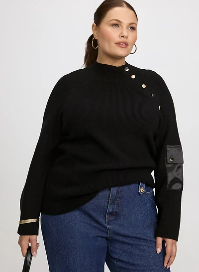 Buttoned Mock Neck Sweater