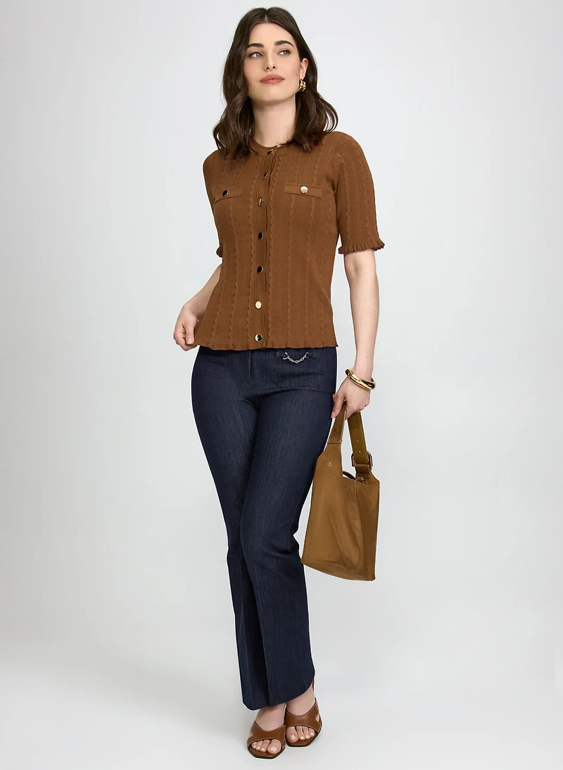 Cable Knit Short Sleeve Cardigan