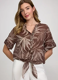 Leaf Print Cotton Blouse