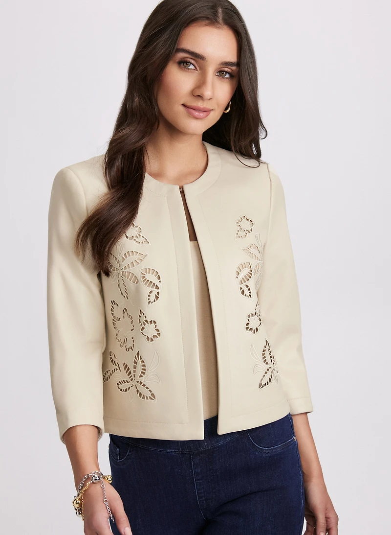 Embroidered Vegan Leather Jacket