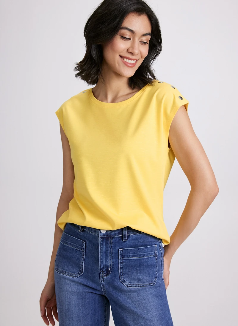 Metallic Button T-Shirt