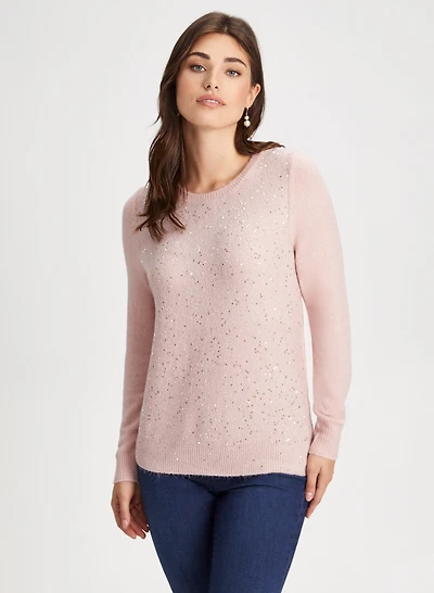 Pull à paillettes et encolure ras-du-cou