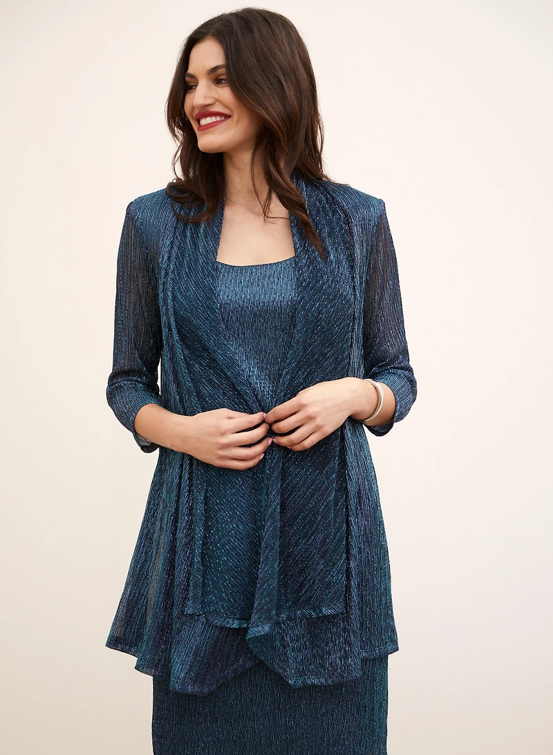 Metallic Plisse Dress & Jacket Set