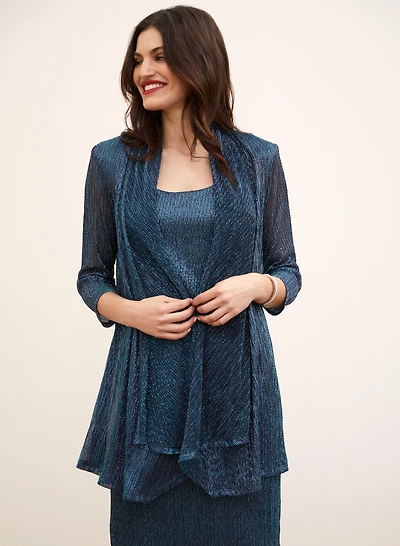 Metallic Plisse Dress & Jacket Set