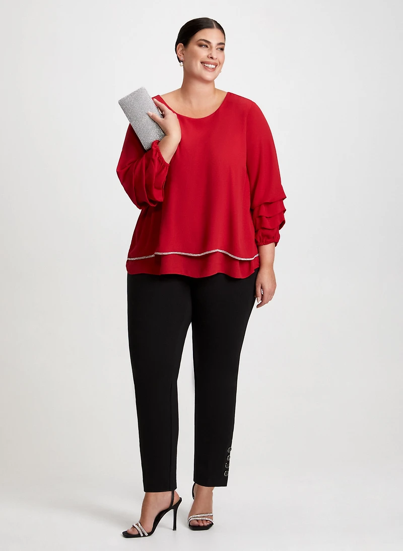 Tiered Sleeve Blouse & Straight Leg Pants