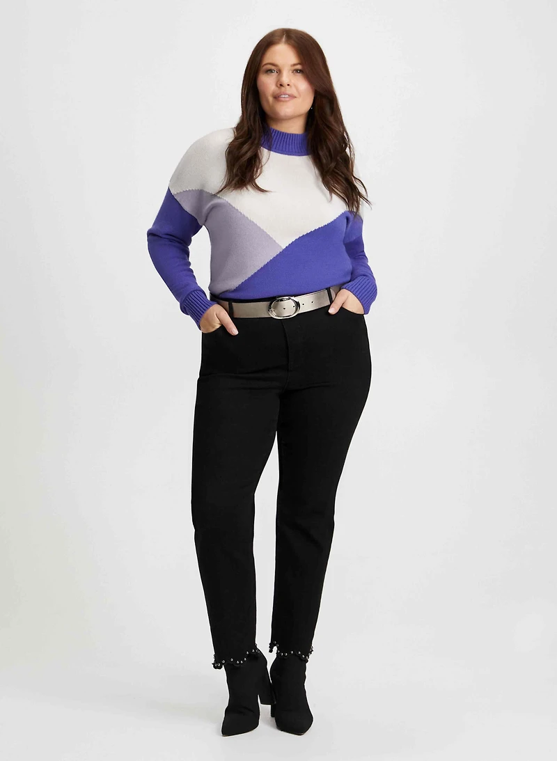 Colour Block Sweater & Pearl Detail Jeans