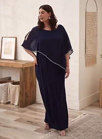 Asymmetric Chiffon Poncho Maxi Dress